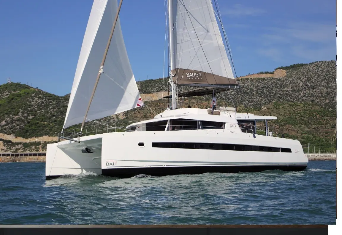Luxury catamaran under sail in Baja