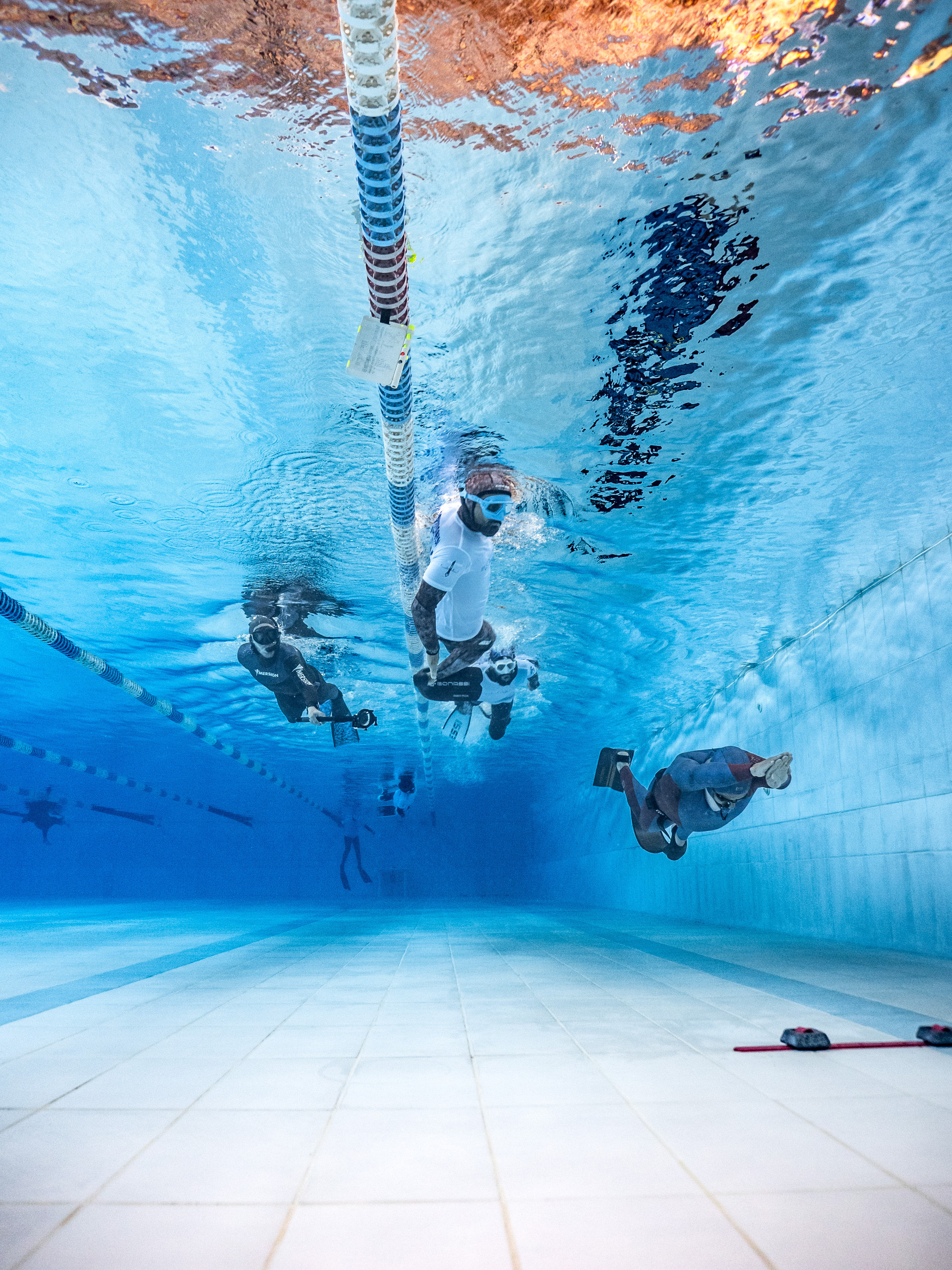 Group freediving instruction in the pool